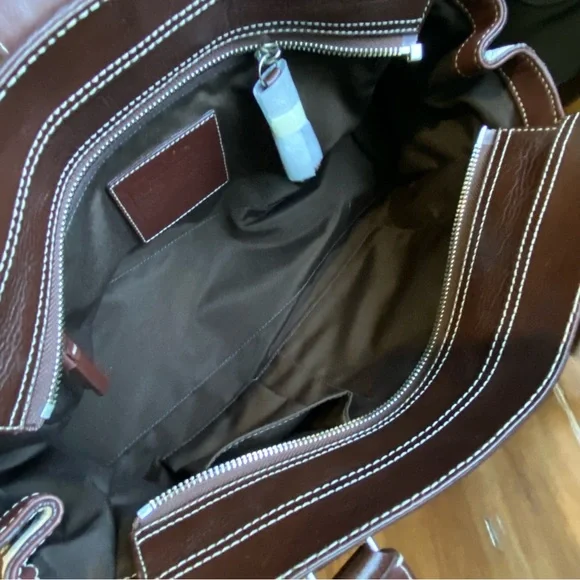 2009 Coach Hampton White Chocolate Brown Turnlock Satchel Shoulder Bag - Picture 14 of 17